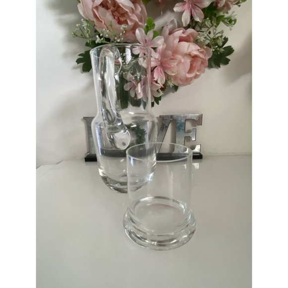 Bedside Water Decanter Clear Glass Handled Carafe with Inside Glass 7 1/4" MCM - Picture 16 of 16